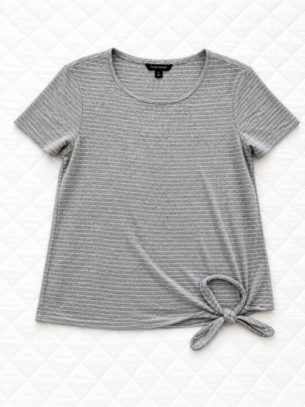 Banana Republic Shirt Small 100% Cotton Gray Striped Women's Top Side Waist Tie